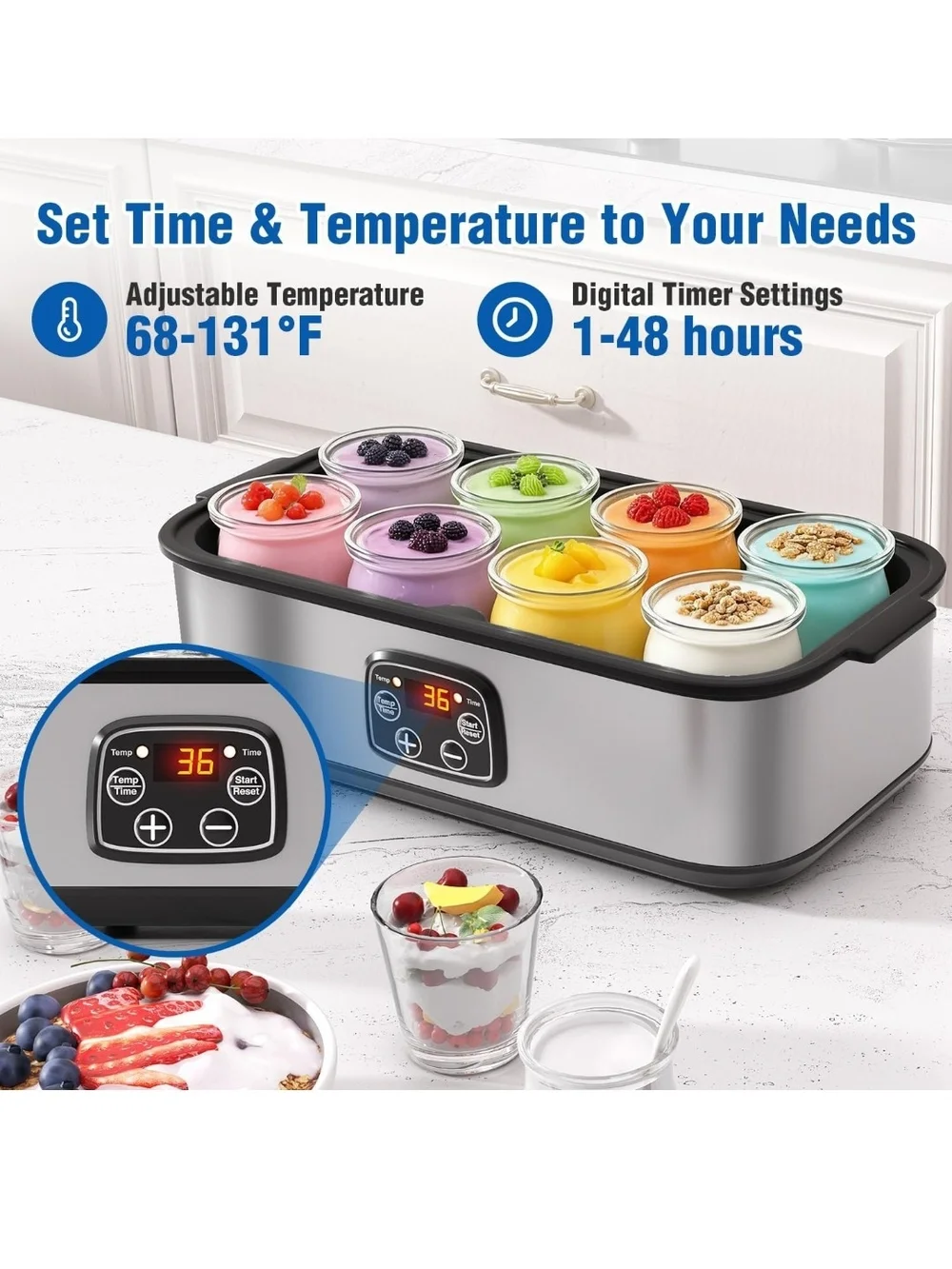 Electric Yogurt Maker with 8 Glass Jars - Silver